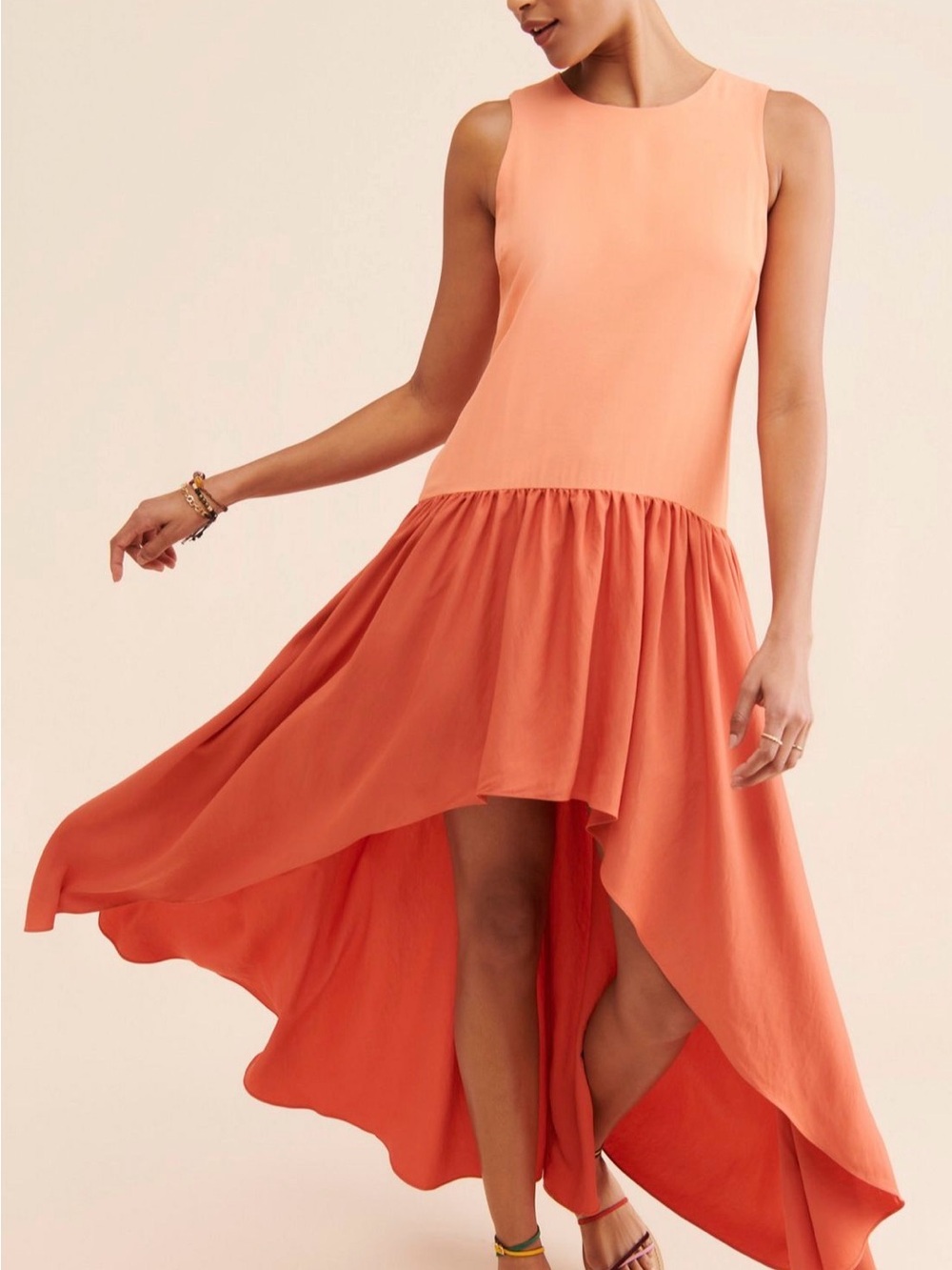 Hutch Peach-Orange High-Low Sleeveless Dress